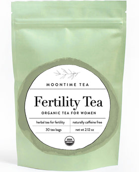 Moontime Tea Fertility Tea box hero showcases organic herbs for daily wellness.