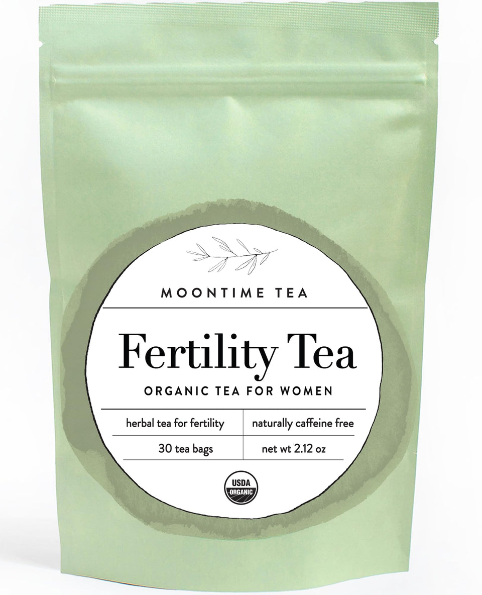 Moontime Tea Fertility Tea box hero showcases organic herbs for daily wellness.