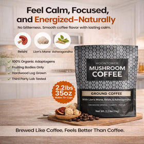Moontower Adaptogen Coffee Ground brew steam invites an aromatic moment.