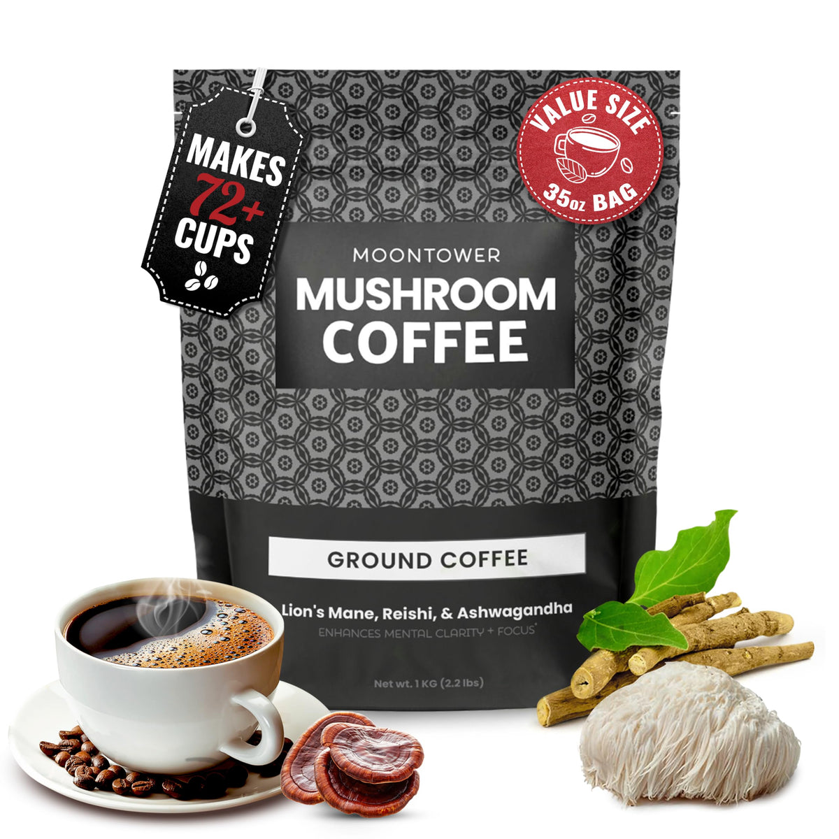 Moontower Adaptogen Coffee Ground grind closeup for ritual coffee moment.