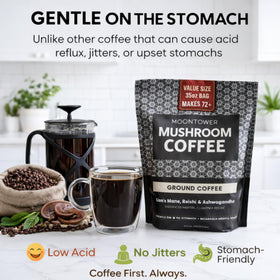 Moontower Adaptogen Coffee Ground packaging signals a fresh organic blend.