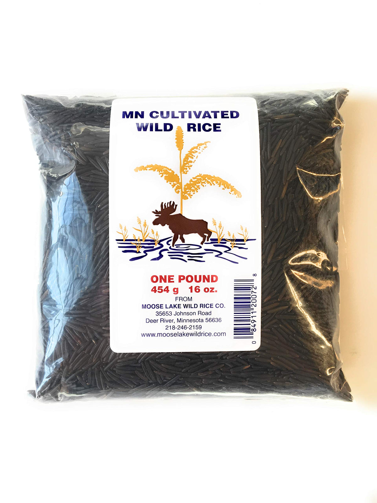 Moose Lake Wild Rice bag front, gluten-free staple for hearty meals.