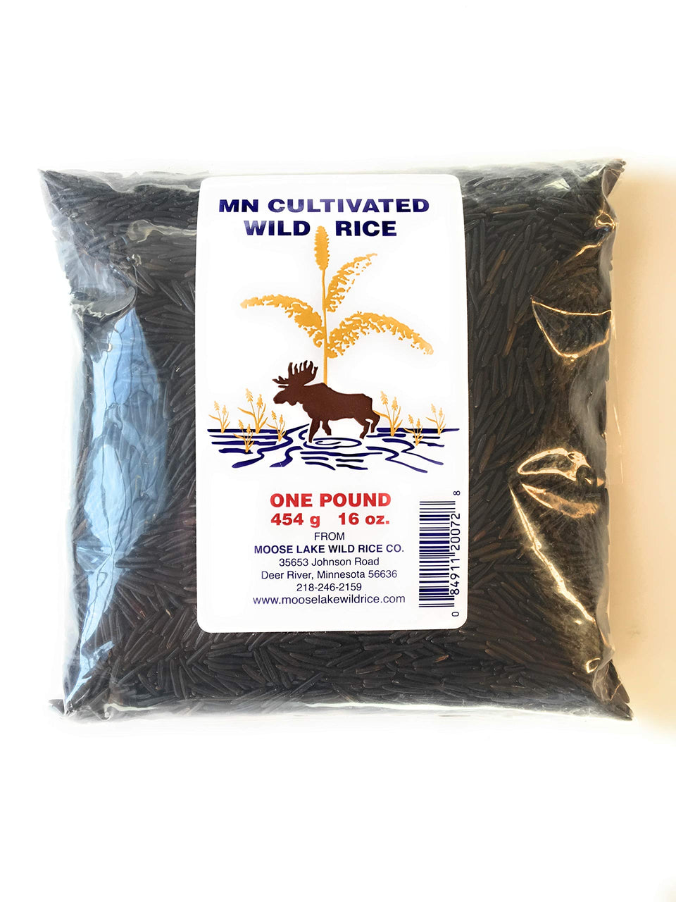 Moose Lake Wild Rice bag front, gluten-free staple for hearty meals.