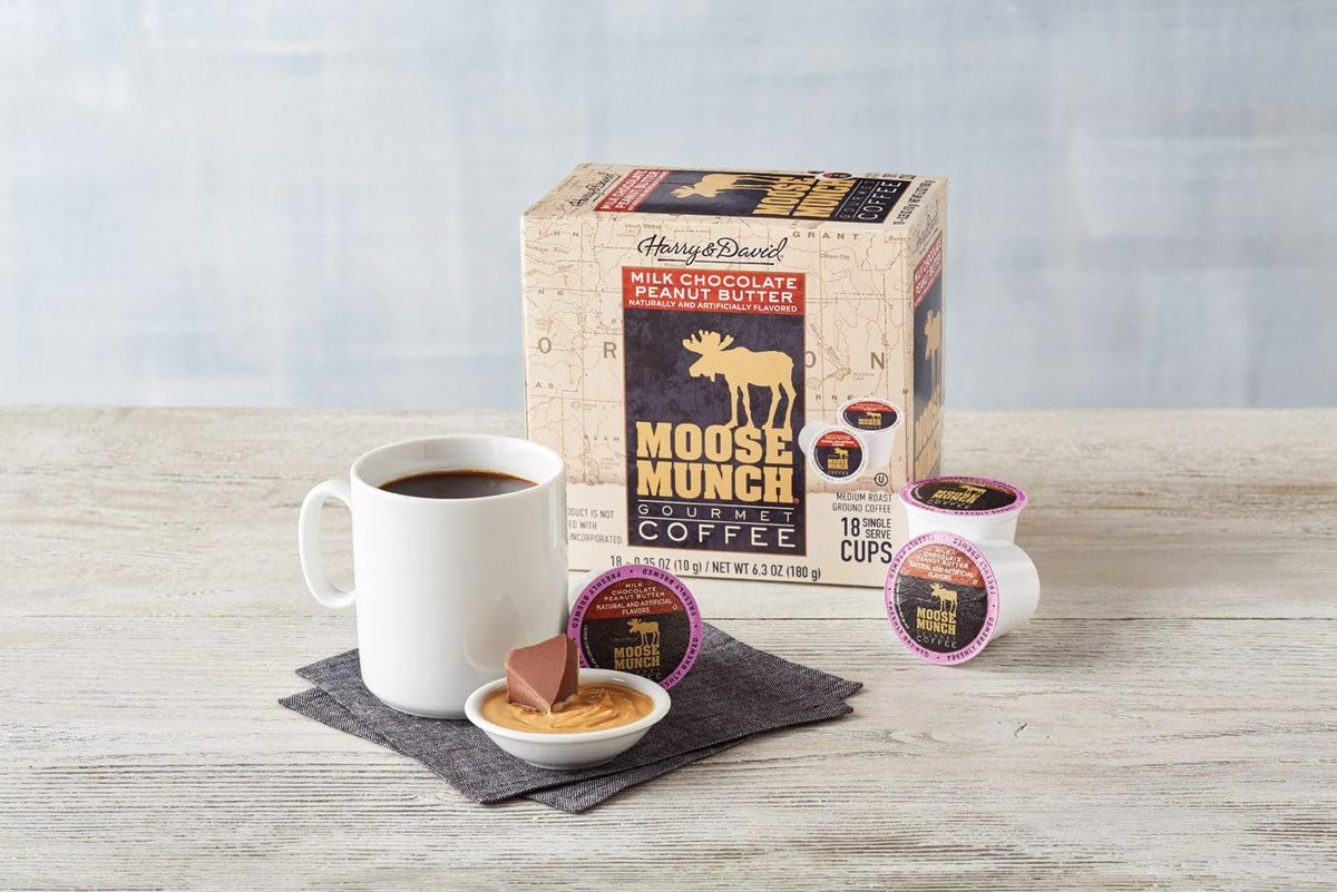 Moose Munch coffee cups opened, showcasing quick brew convenience.