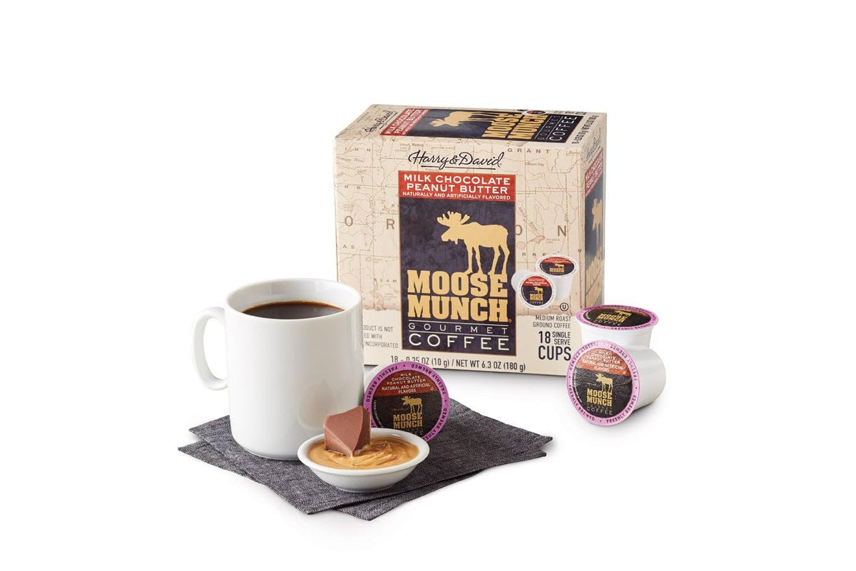 Moose Munch coffee cups packaging, a premium single-serve option for easy mornings.