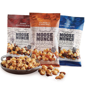 Moose Munch Premium Popcorn Trio: classic caramel flavor in a gift-ready package for sharing.