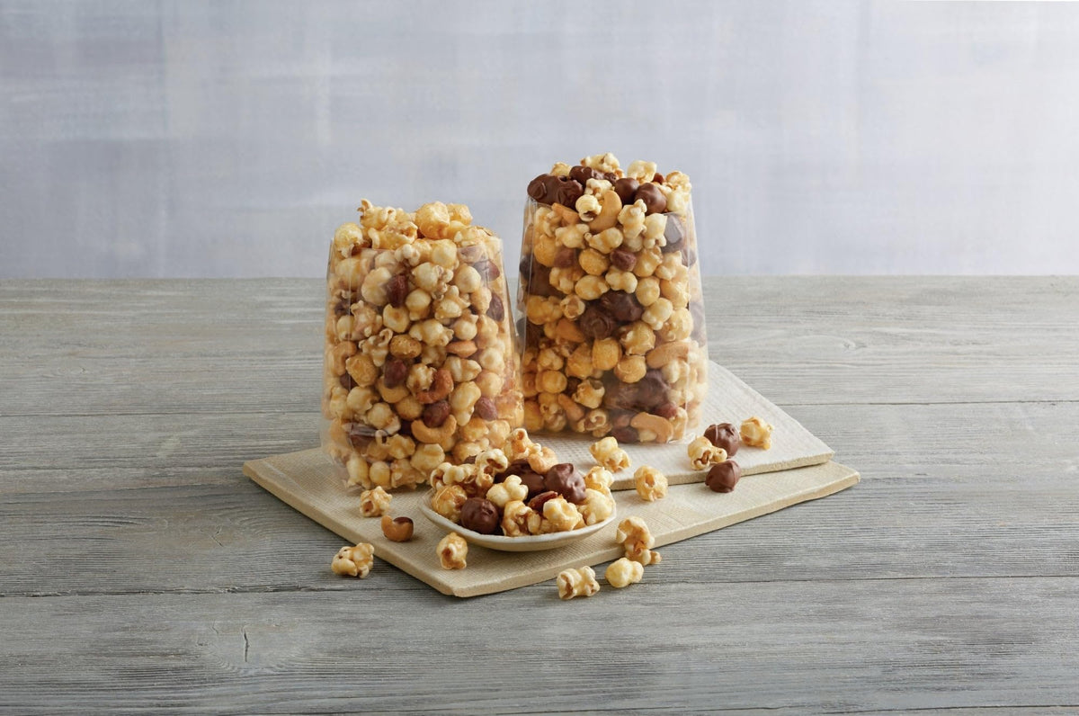Sweet and salty treats variety pack with nuts and popcorn texture for tastings