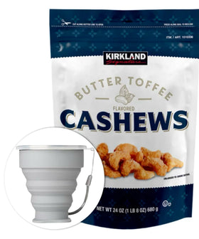 MORALZA bundle of Kirkland Butter Toffee Cashews and 200 ml cup, ideal for sharing.
