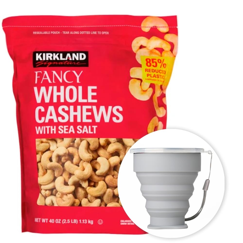 MORALZA Kirkland Signature fancy cashews with sea salt in a 40 oz bag, pantry-ready.