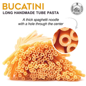 Morelli Bucatini pasta cooking pot close-up suggests even cooking and texture