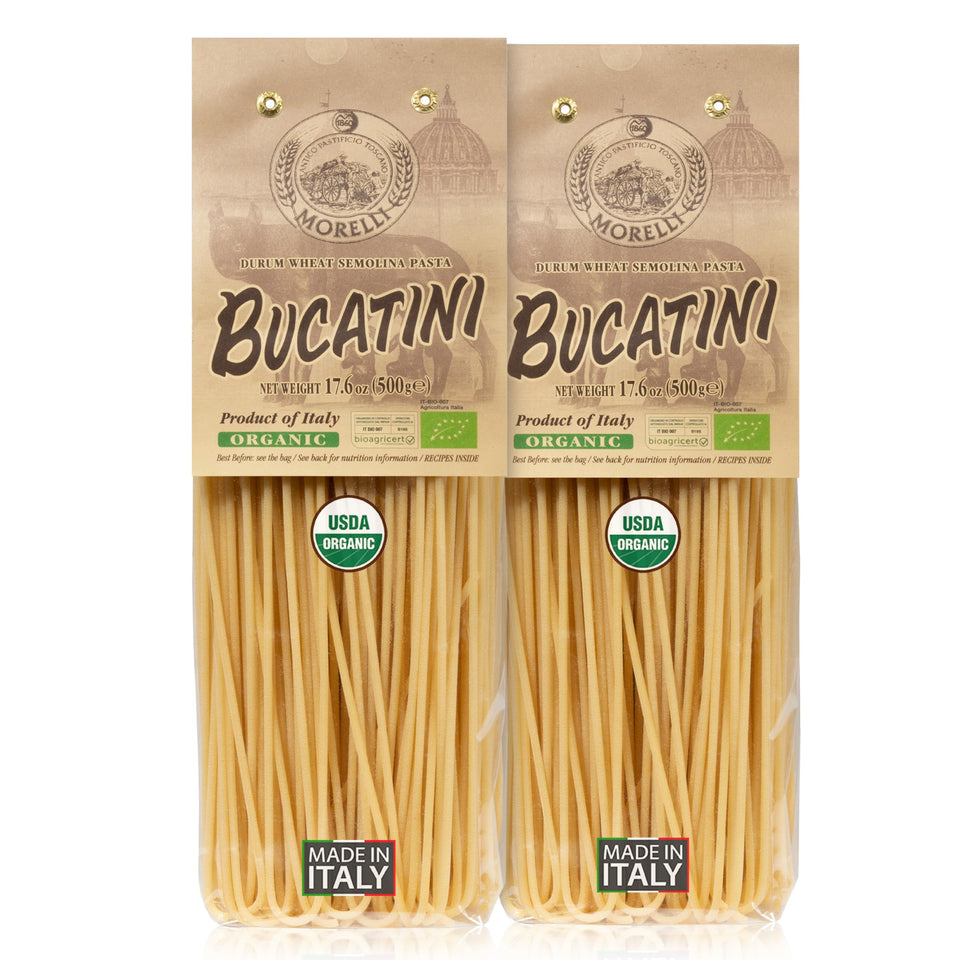 Morelli Bucatini pasta pack showcases premium packaging for family dinners