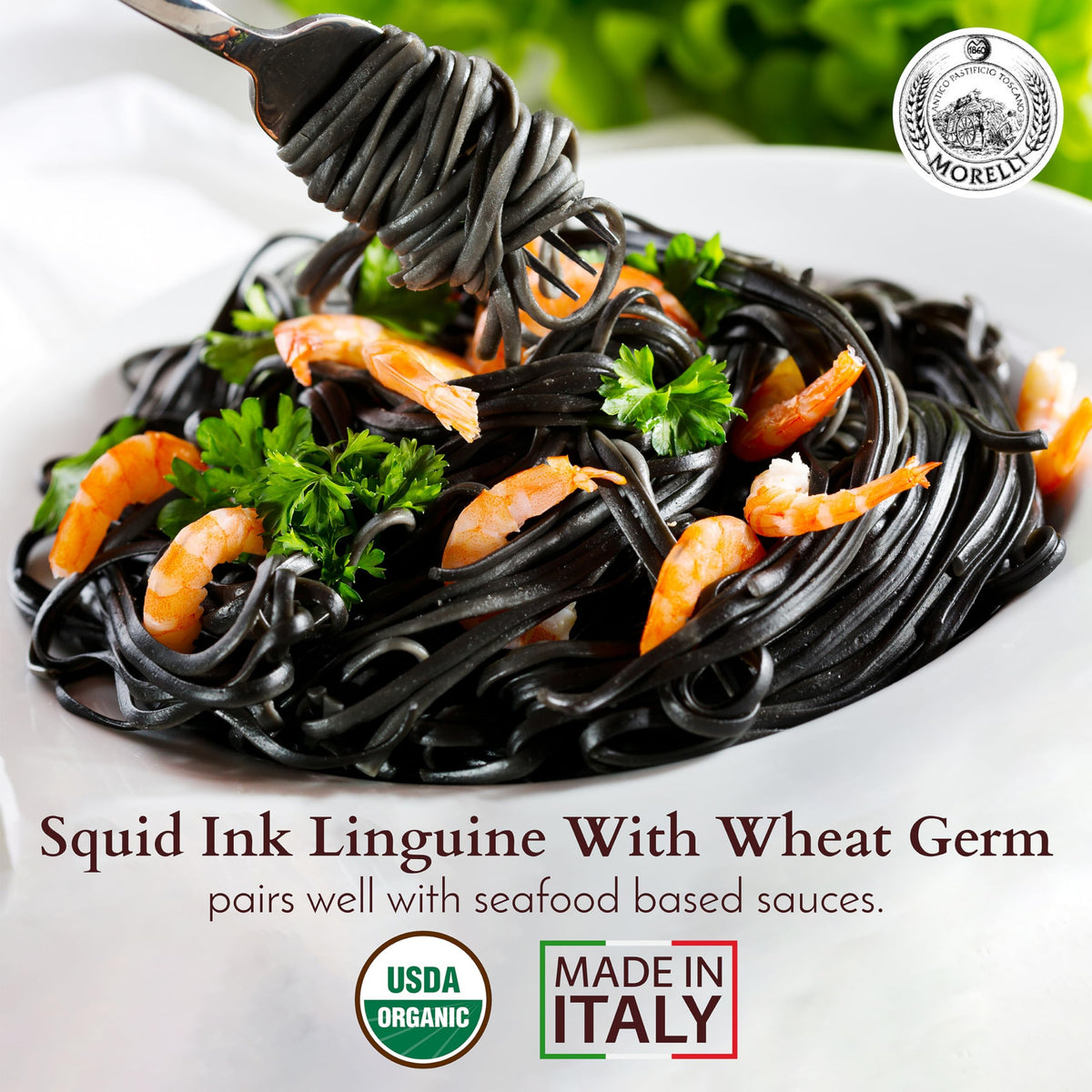 Morelli durum wheat semolina pasta ingredients shot emphasizing premium Italian craftsmanship.