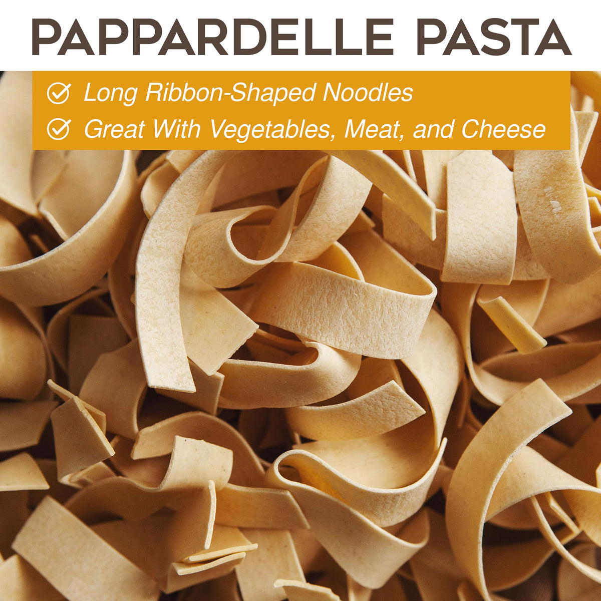 Morelli Organic Pappardelle on a rustic counter with olive oil.
