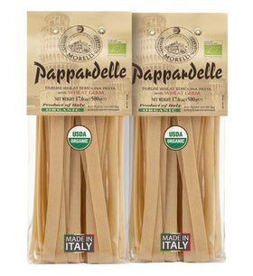 Morelli Organic Pappardelle Pasta with wide ribbons ideal for rich sauces.