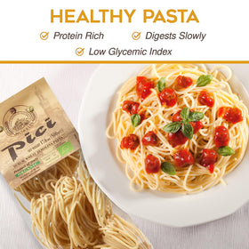 Morelli Pici served on plate with sauce, showing thick pasta absorbing flavors