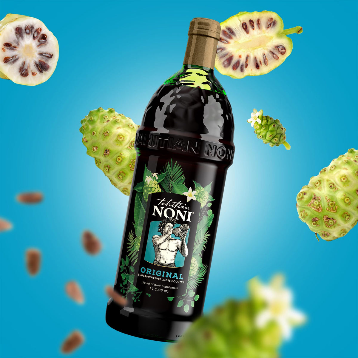 Morinda Noni puree ingredients visual showing grape and blueberry.