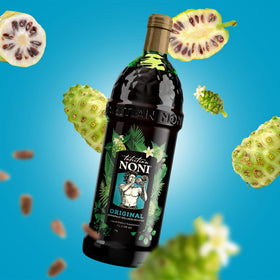 Morinda Noni puree ingredients visual showing grape and blueberry.
