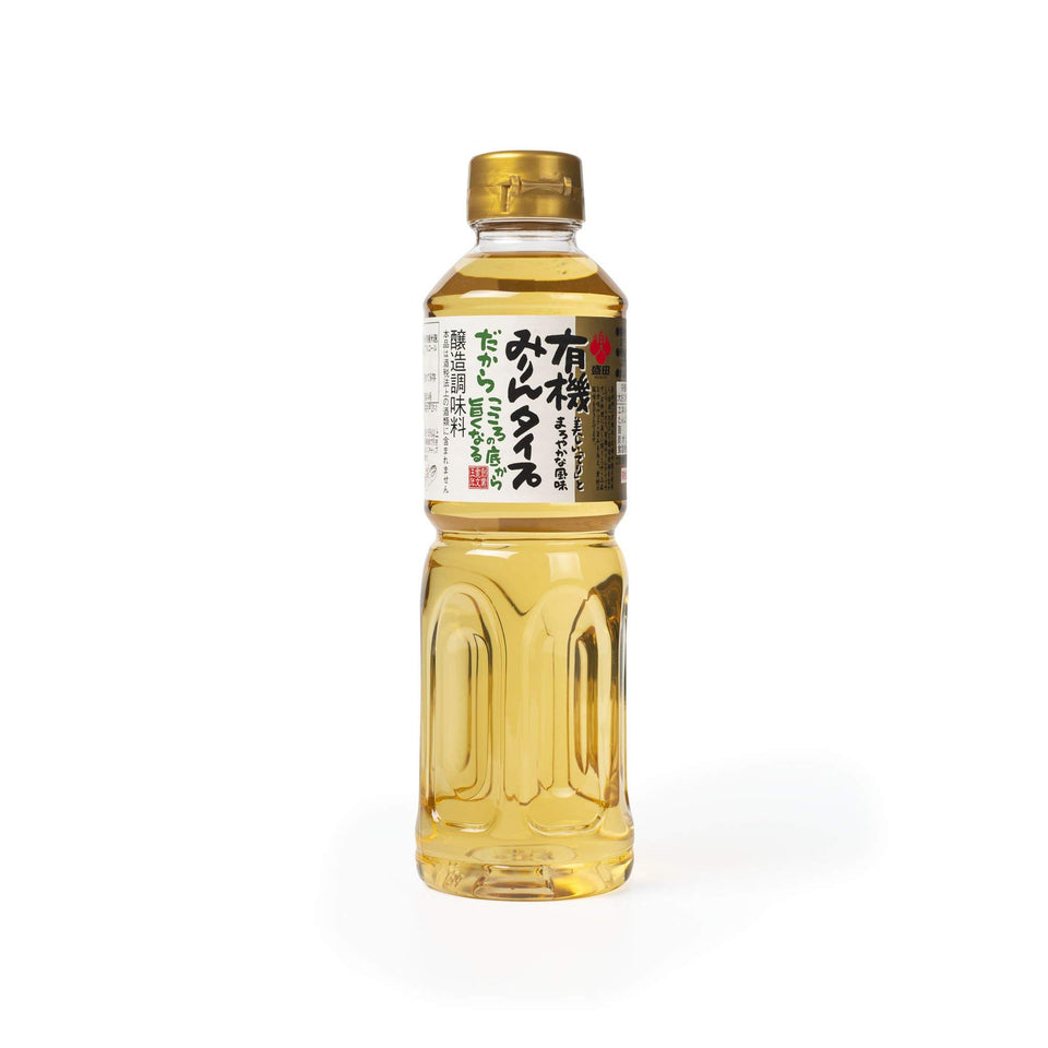 Morita Mirin bottle with label, highlighting organic sweet seasoning for sauces.
