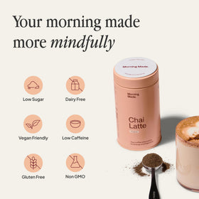 Morning Made hot chai latte cup steam showing warm beverage moment