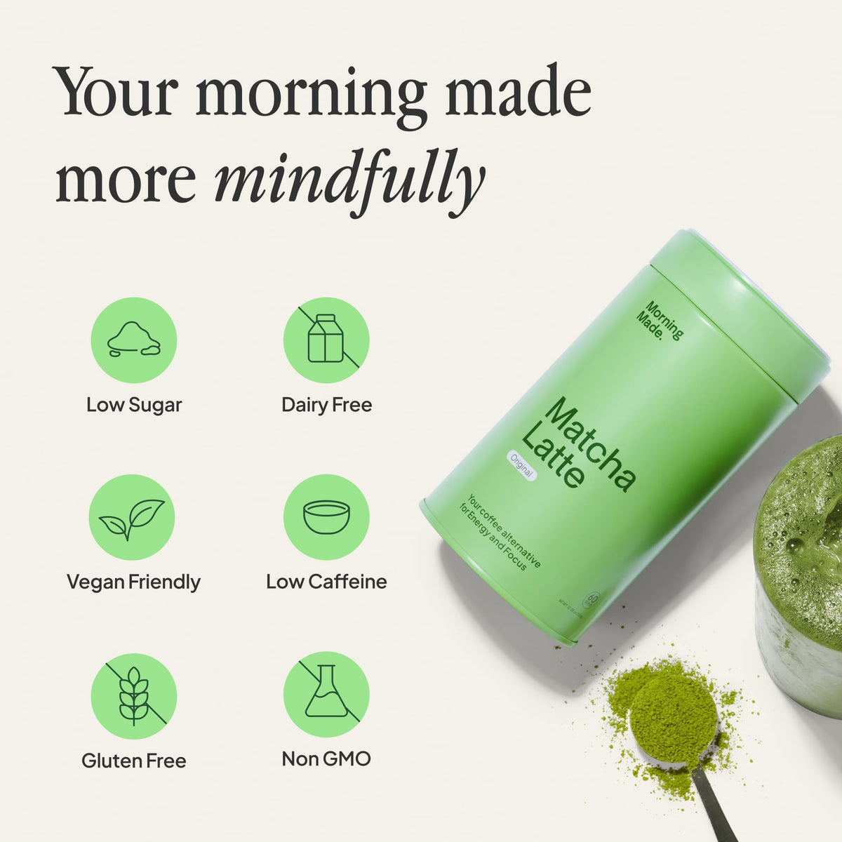 Morning Made matcha latte setup for a quick, cafe-quality moment at home.