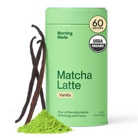 Morning Made Vanilla Matcha Tin closeup for daily ritual and focus