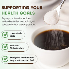 Morning Pep Allulose in a coffee cup highlighting sugar-like sweetness with zero calories