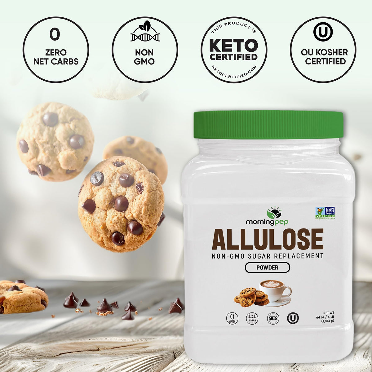 Morning Pep Allulose kitchen scene emphasizes clean-label sweetness