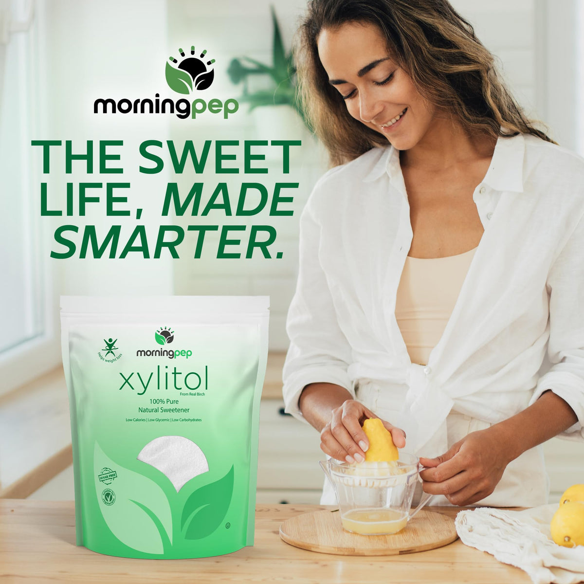 Morning Pep Birch Xylitol cereal topping provides sugar-like taste