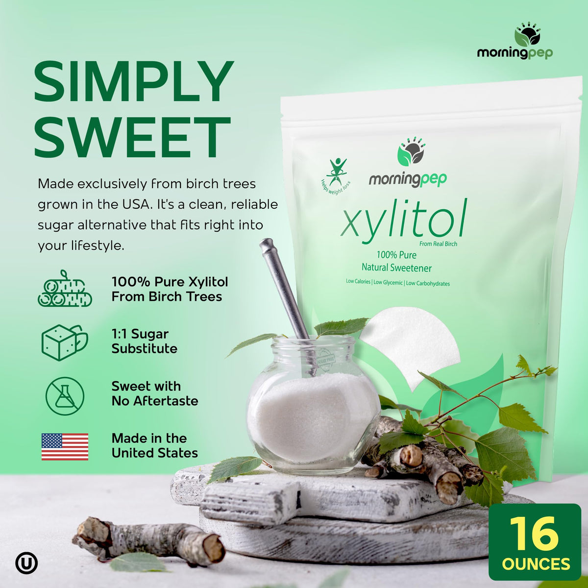 Morning Pep Xylitol in a coffee cup showing keto-friendly sweetness