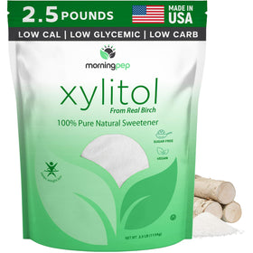 Morning Pep Pure Birch Xylitol jar label highlighting keto-friendly sweetness