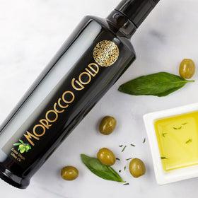 Morocco Gold Picholine Marocaine olives origin is noted.