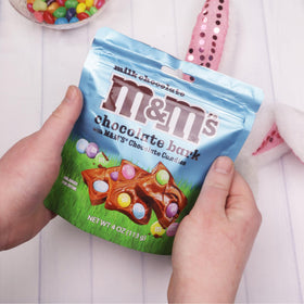 Morris National Inc M&M's Milk Chocolate Bark close-up showing chocolate and candy crunch