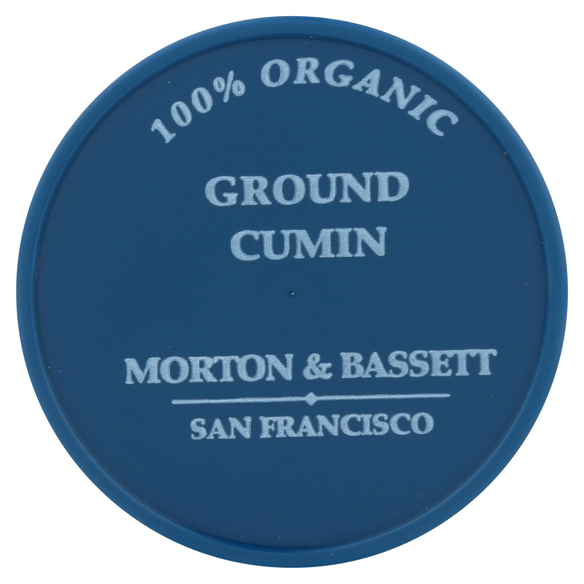 Morton & Bassett cumin label close-up highlighting organic and non GMO qualities.
