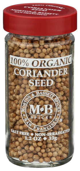 Morton & Bassett Organic Coriander Seed front label showing organic spice option