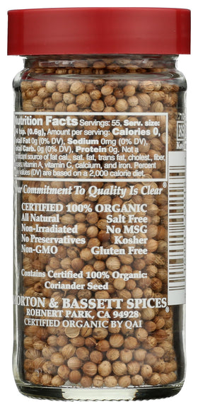 Morton & Bassett Organic Coriander Seed packaging on shelf signals premium quality