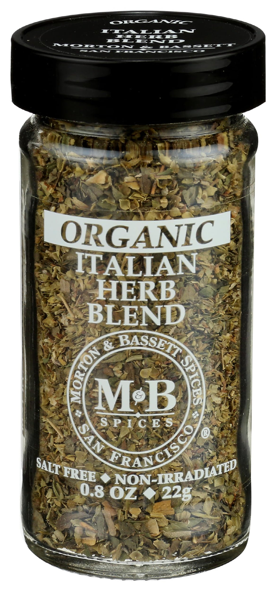 Morton & Bassett Organic Italian Herb Blend bottle front enhances pasta sauces and vegetables.