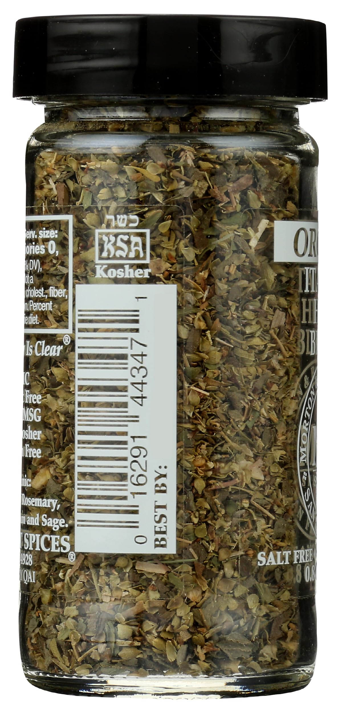 Jar side view of Morton & Bassett Organic Italian Herb Blend signals simple, additive-free seasoning.