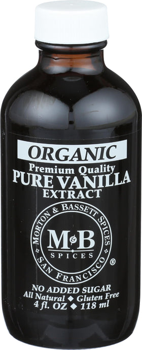 Morton & Bassett Organic Pure Vanilla Extract bottle shows premium bourbon vanilla for baking