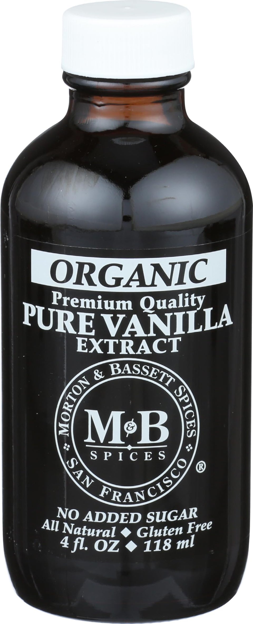 Morton & Bassett Organic Pure Vanilla Extract bottle shows premium bourbon vanilla for baking