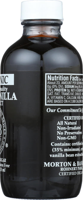 Morton & Bassett vanilla extract side-view bottle shows compact 4 oz size