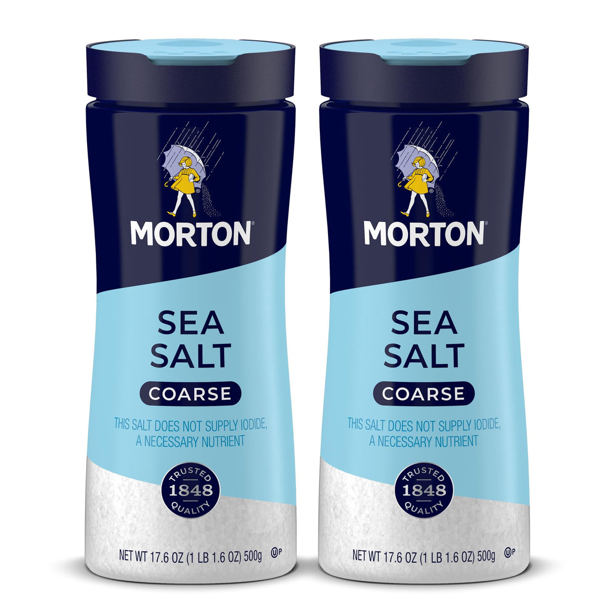 Morton Coarse Sea Salt two-pack for versatile cooking and finishing.