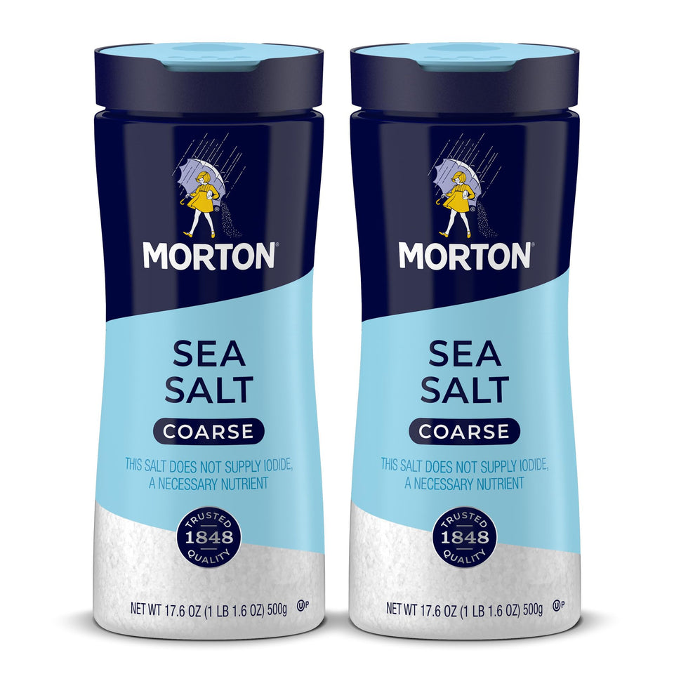 Morton Coarse Sea Salt two-pack for versatile cooking and finishing.