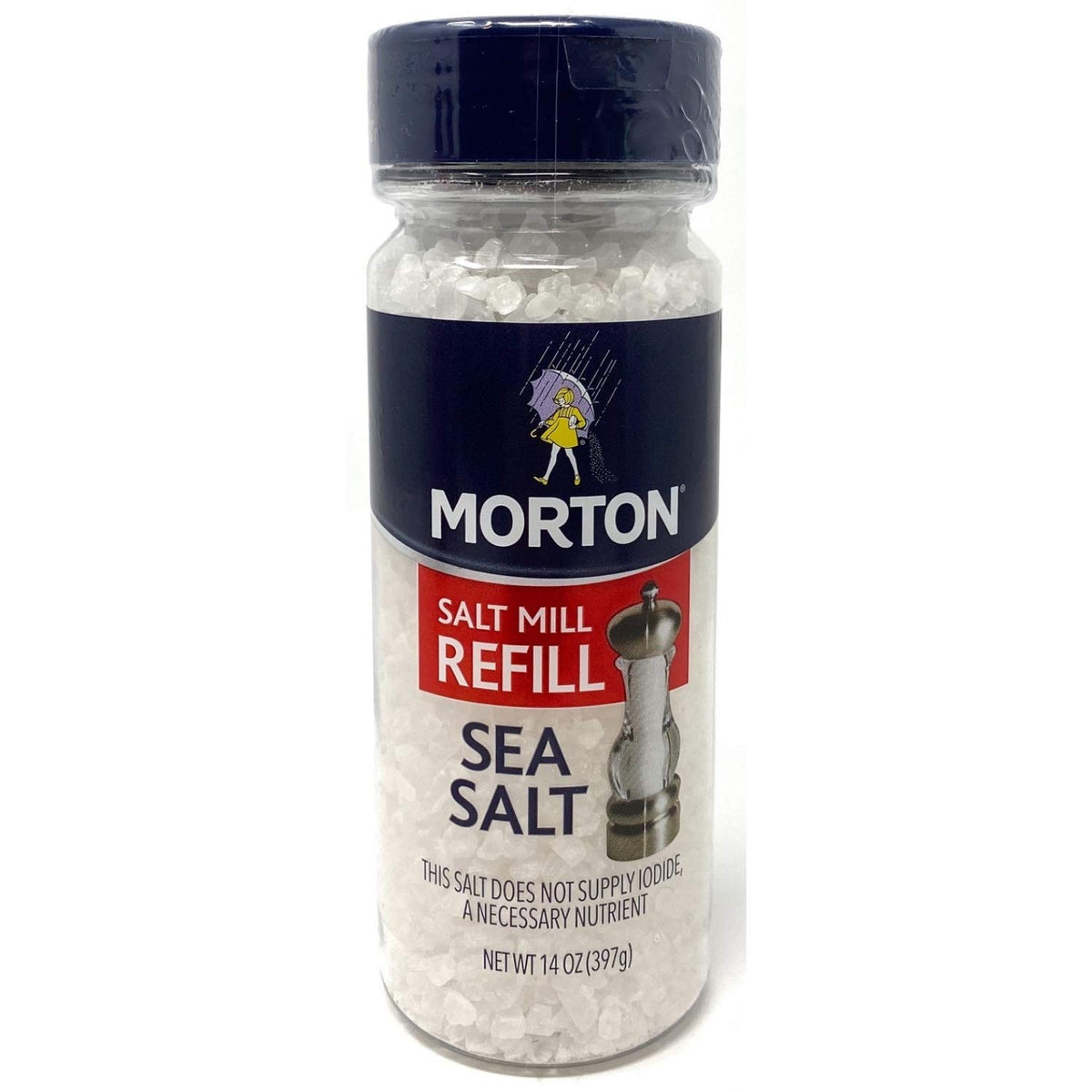Morton extra coarse sea salt grinder refill 14oz bottle for easy refilling