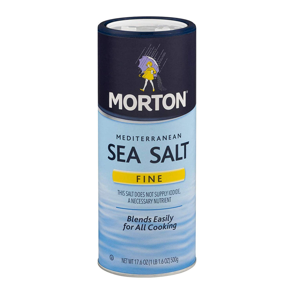 Morton Fine Mediterranean Sea Salt 17.6 oz pack for versatile home cooking and finishing.