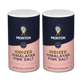 Morton iodized Himalayan pink salt crystals ready for seasoning.