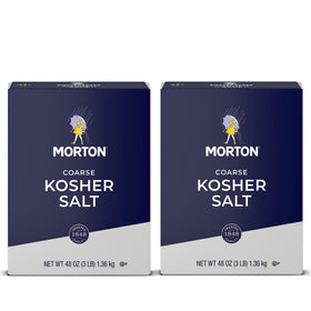 Morton Kosher Salt coarse crystals close-up showing flaky texture for easy pinching.