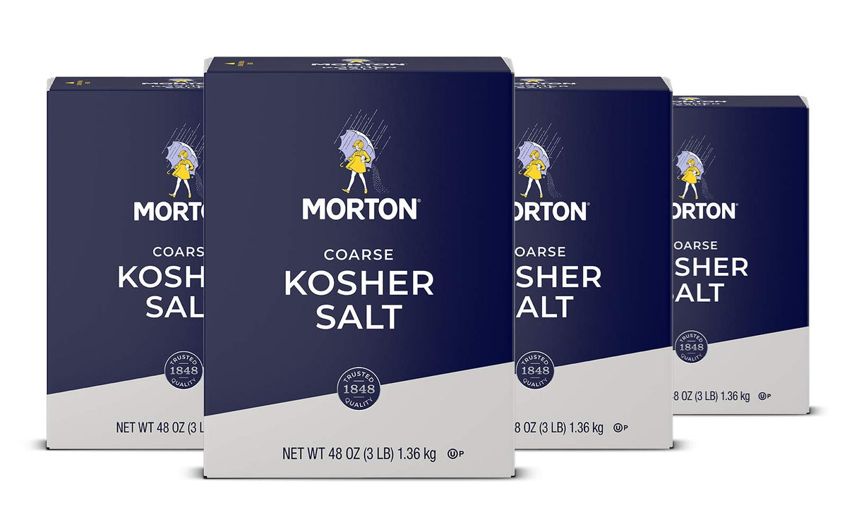 Morton Kosher Salt coarse jar on the counter fuels flavorful cooking with easy dose control.
