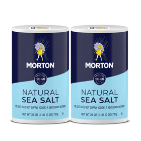Morton Natural Sea Salt Round canister shown, ideal for everyday cooking.