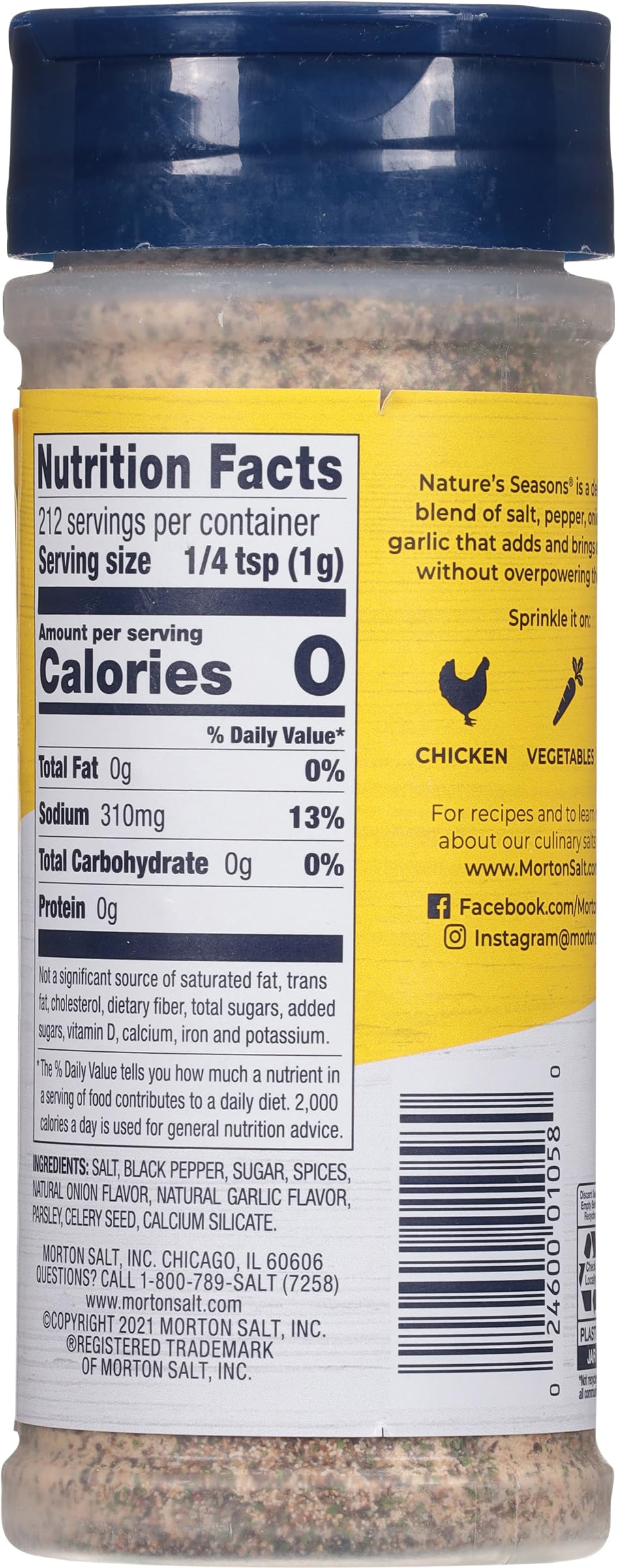 Morton Nature's Seasons 2-pack pour shot demonstrates versatile use on meals.