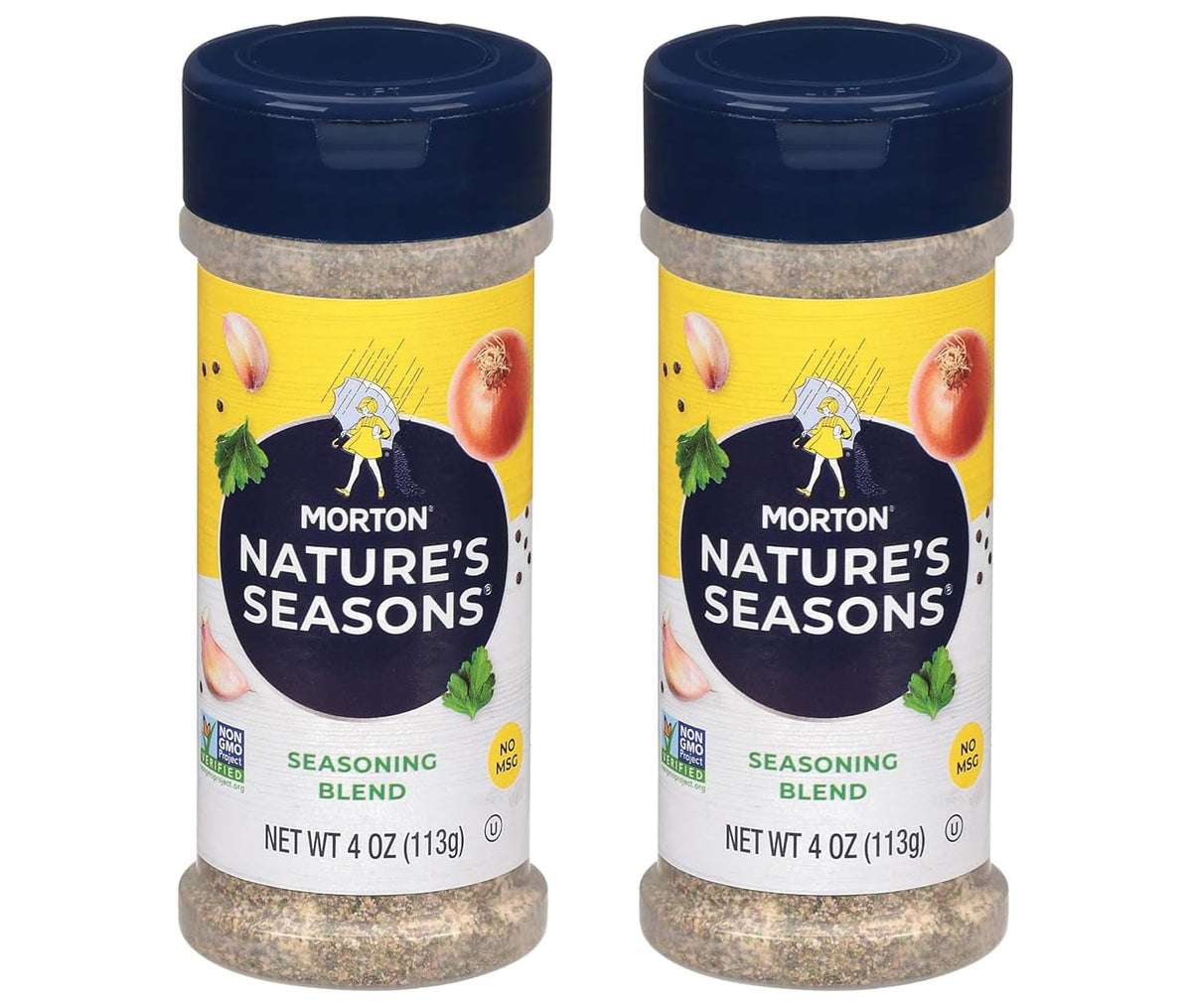 Morton Nature's Seasons blend jar enhances poultry and salads with balanced flavor.